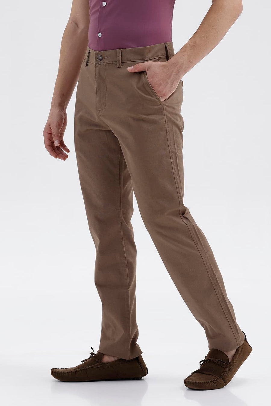 BASICS TAPERED FIT CHOCLATE CHIP KHAKI COTTON STRETCH STRUCTURE TROUSER