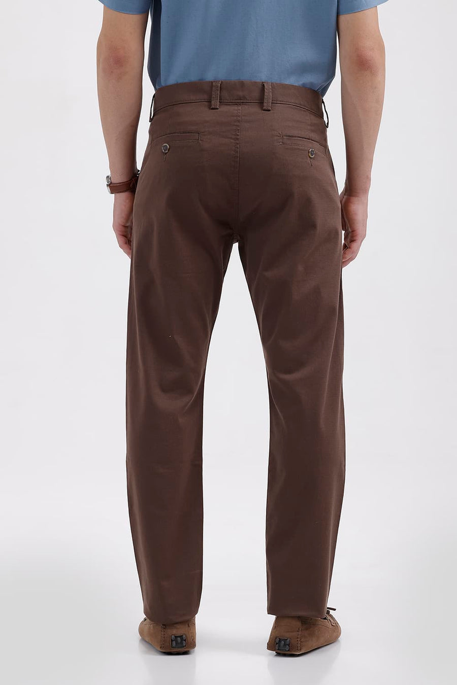 BASICS TAPERED FIT WREN BROWN COTTON STRETCH STRUCTURE TROUSER