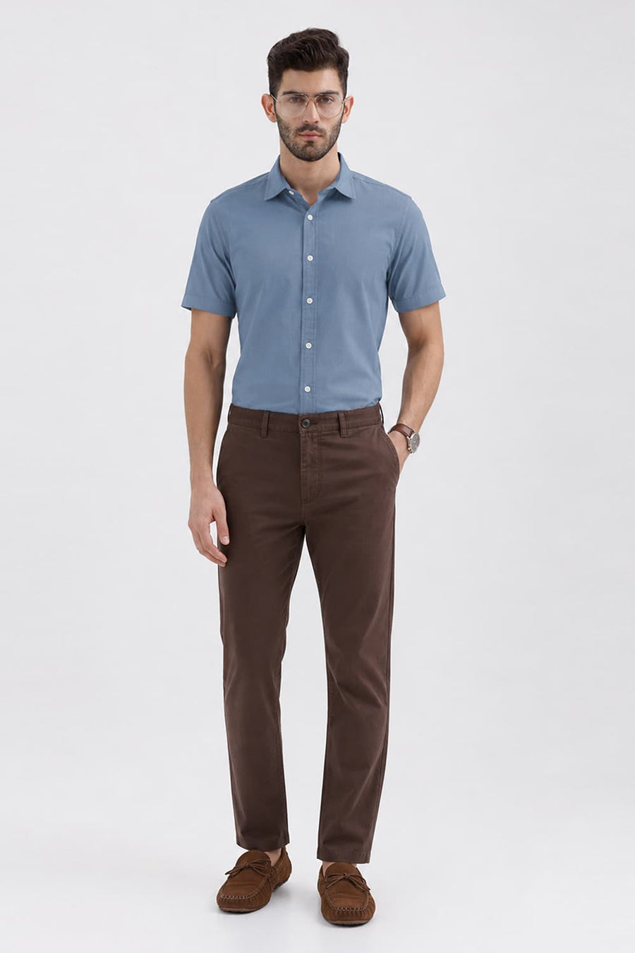 BASICS TAPERED FIT WREN BROWN COTTON STRETCH STRUCTURE TROUSER