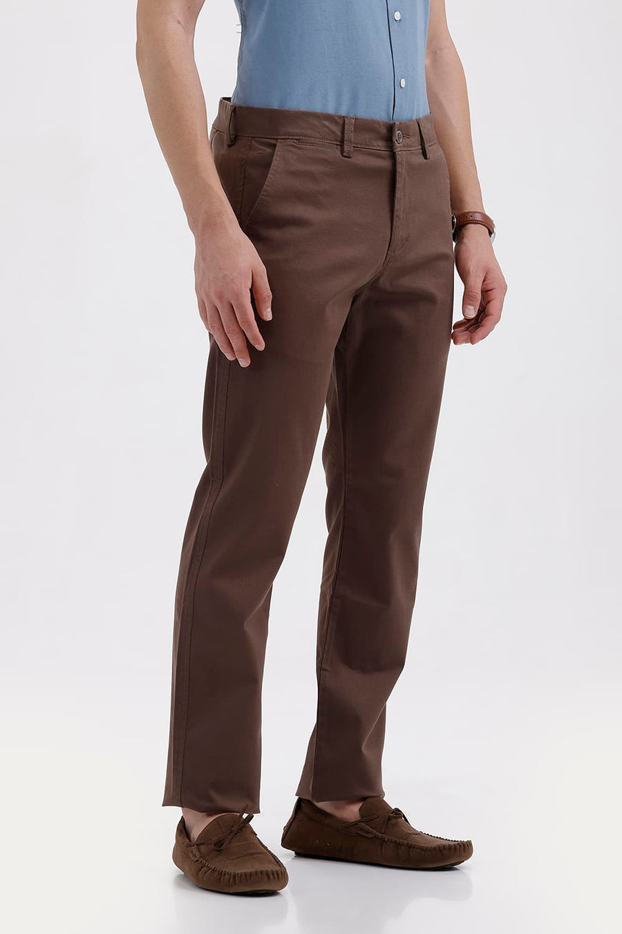 BASICS TAPERED FIT WREN BROWN COTTON STRETCH STRUCTURE TROUSER