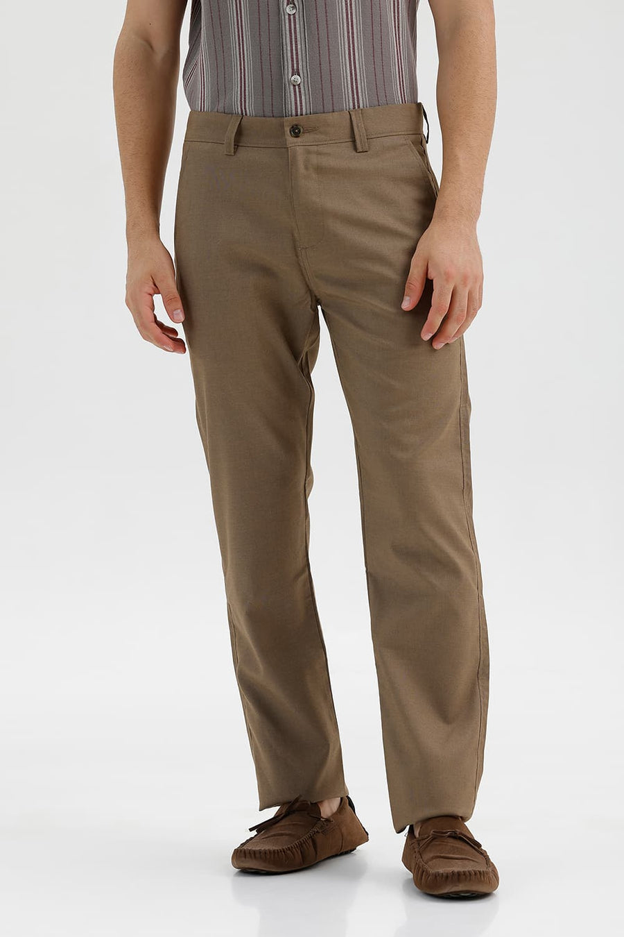 BASICS DRIFT FIT SHITAKE KAHKI POLYESTER VISCOSE STRETCH TROUSER