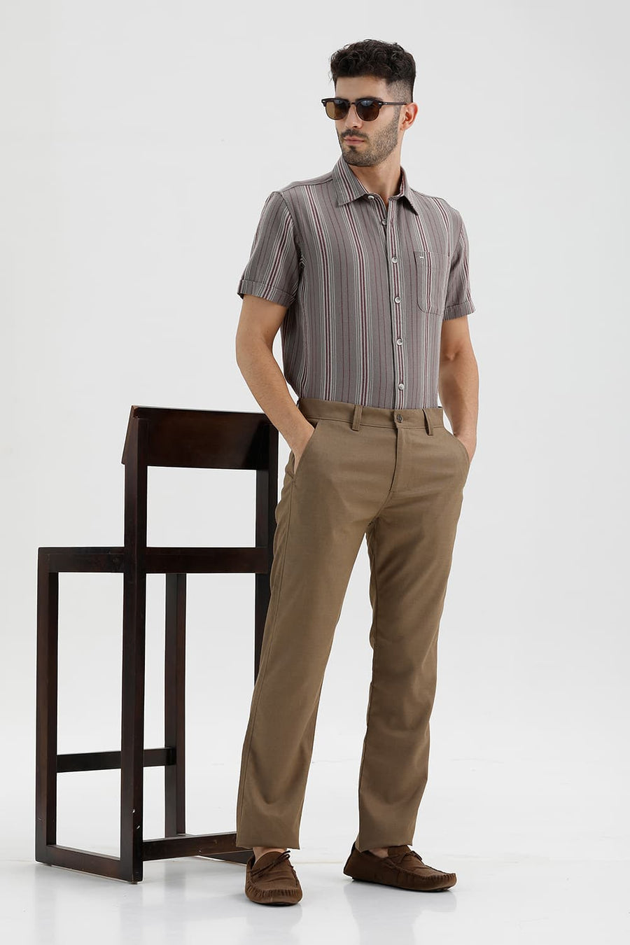 BASICS DRIFT FIT SHITAKE KAHKI POLYESTER VISCOSE STRETCH TROUSER