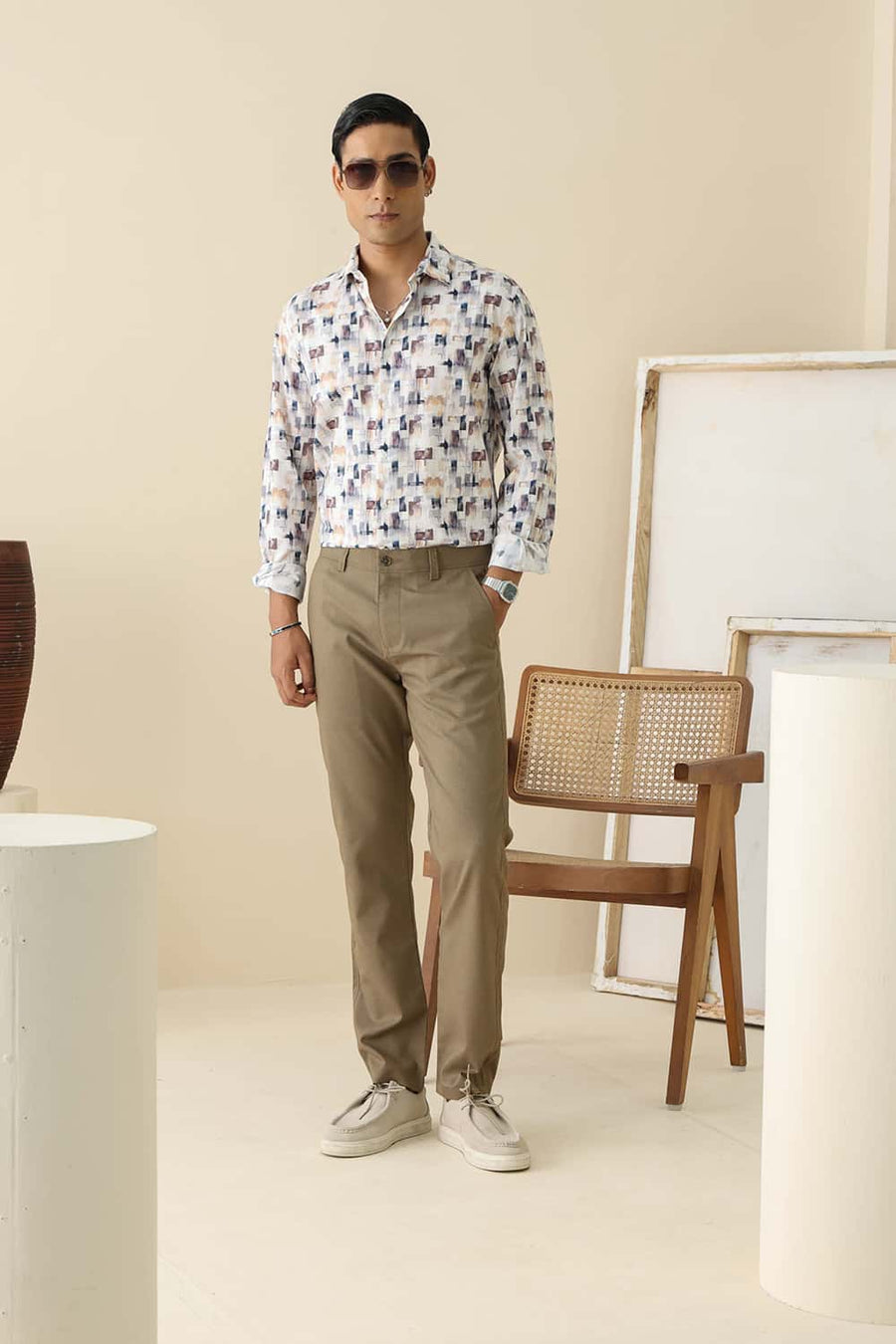 Basics Drift Fit Shitake Kahki Polyester Viscose Stretch Trouser