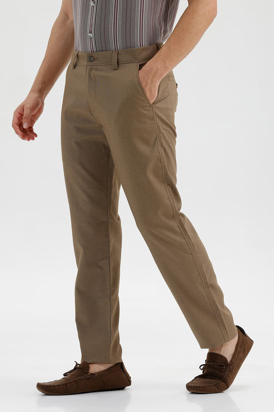 BASICS DRIFT FIT SHITAKE KAHKI POLYESTER VISCOSE STRETCH TROUSER