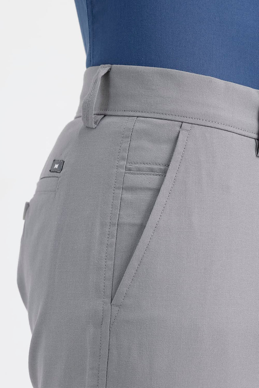 BASICS DRIFT FIT SHARK SKIN GREY POLYESTER VISCOSE STRETCH TROUSER