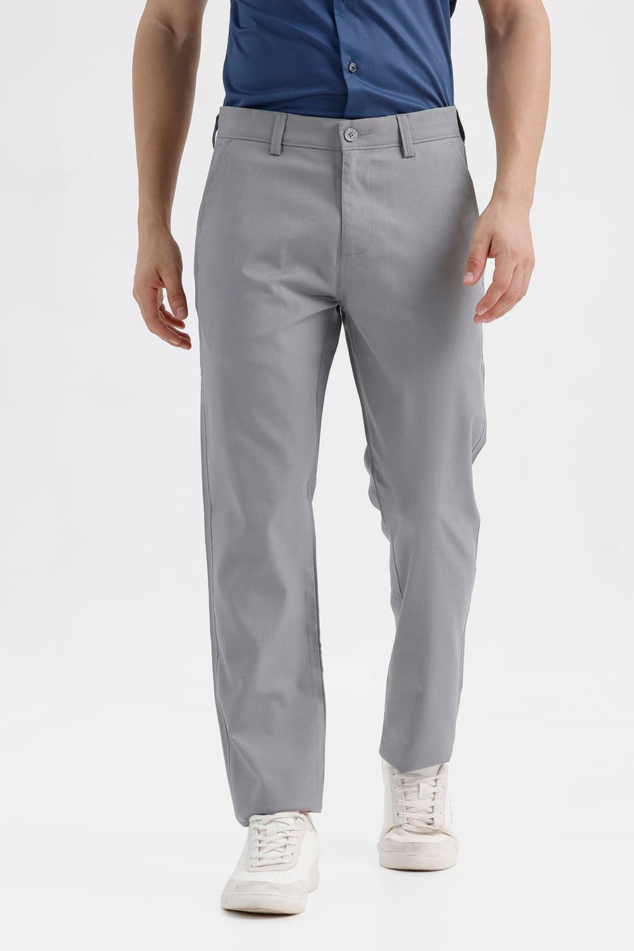 BASICS DRIFT FIT SHARK SKIN GREY POLYESTER VISCOSE STRETCH TROUSER