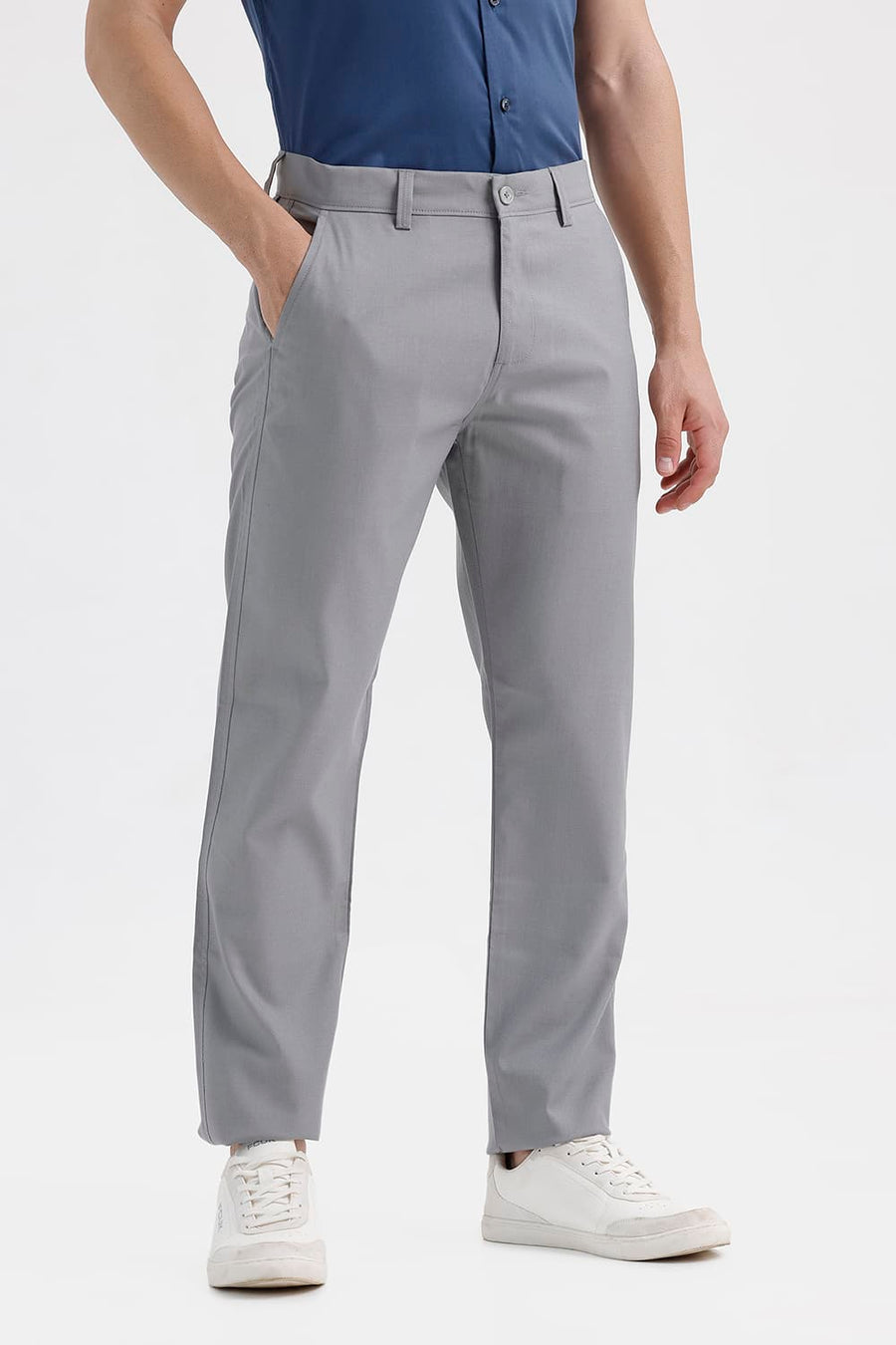 BASICS DRIFT FIT SHARK SKIN GREY POLYESTER VISCOSE STRETCH TROUSER