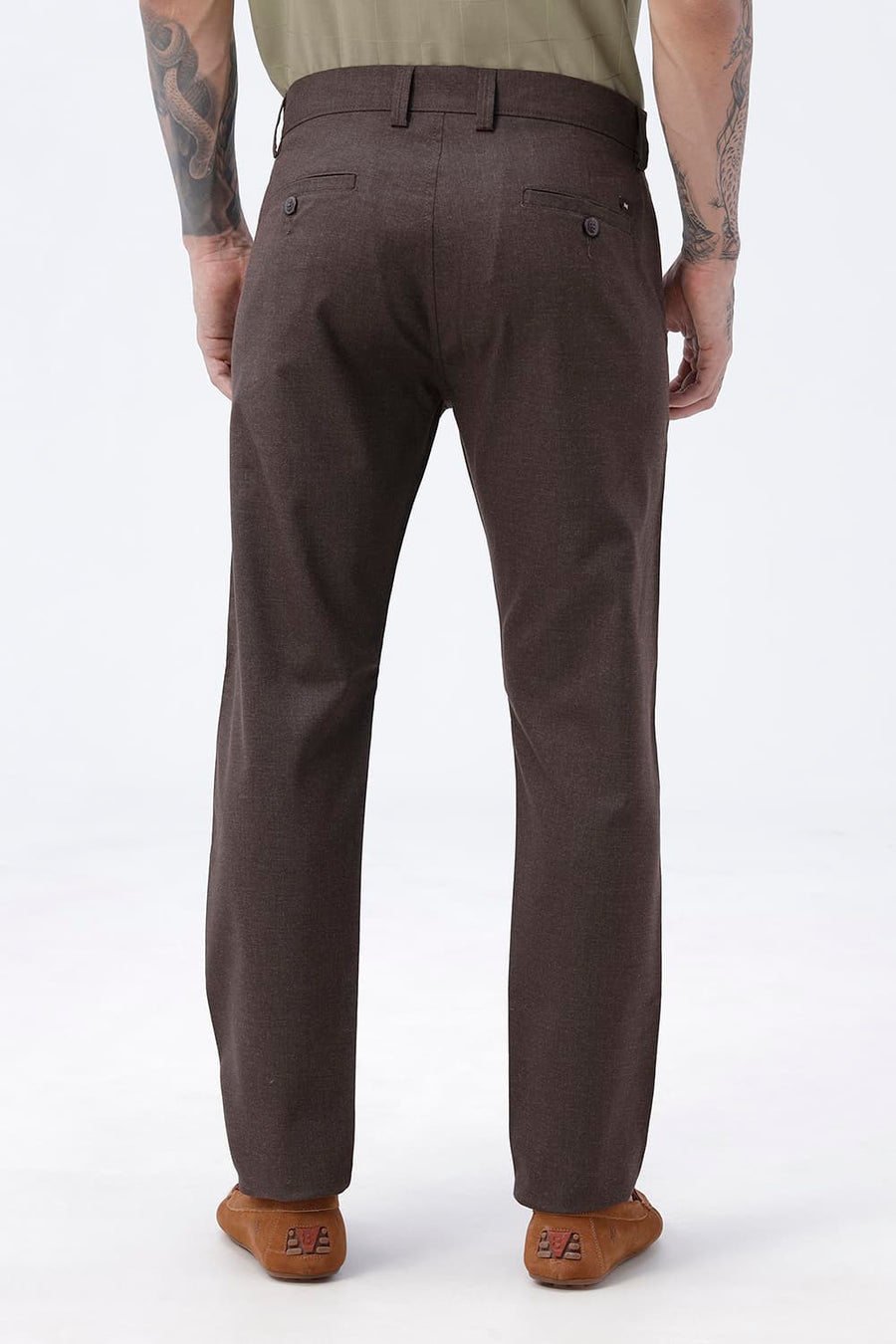 BASICS DRIFT FIT AFTER DARK BROWN POLYESTER VISCOSE STRETCH TROUSER