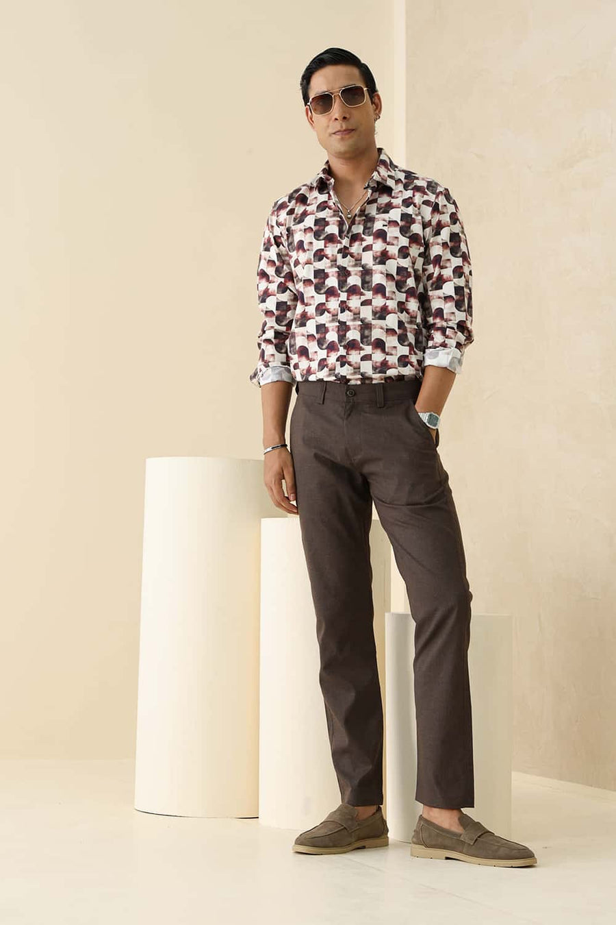 BASICS DRIFT FIT AFTER DARK BROWN POLYESTER VISCOSE STRETCH TROUSER