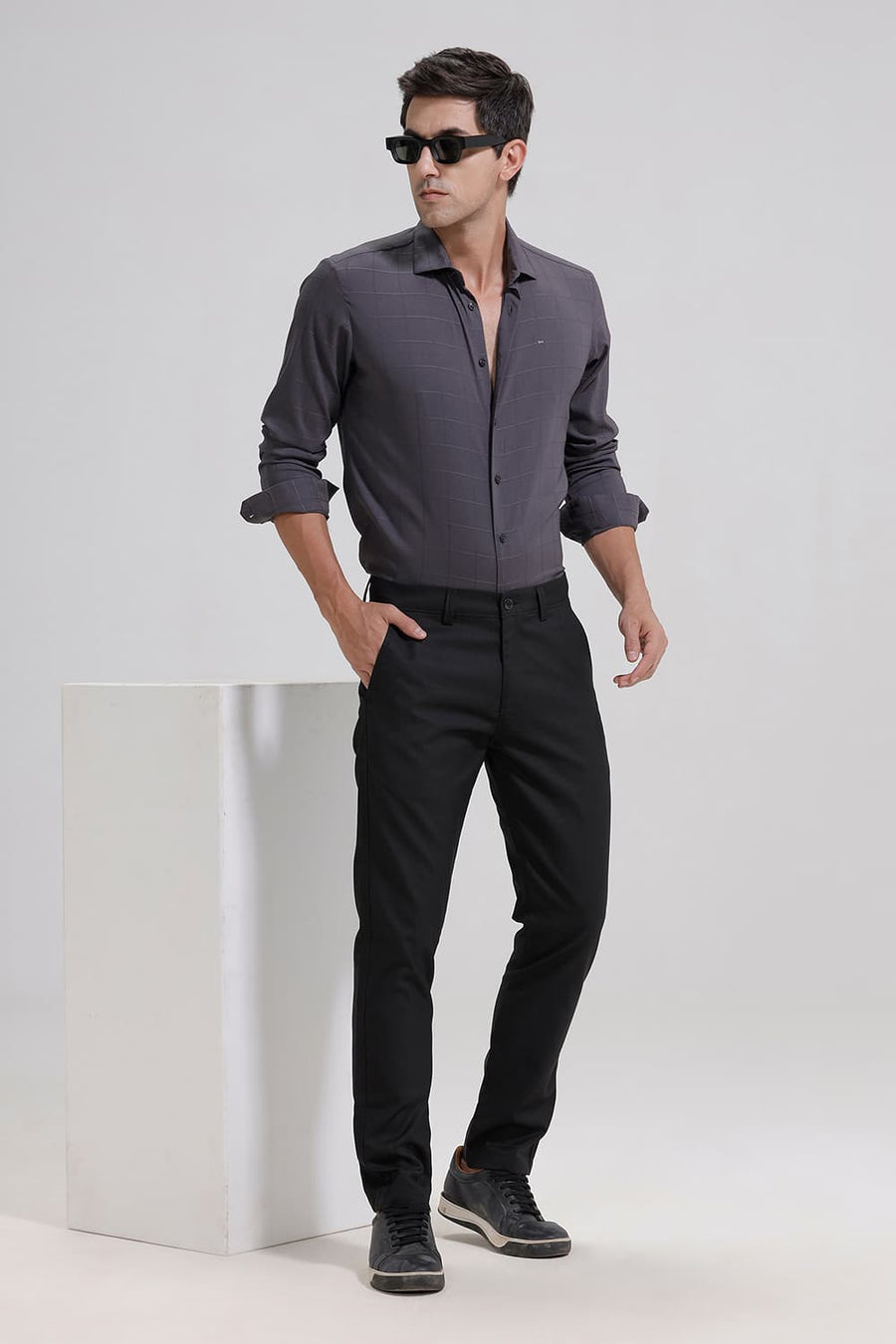 BASICS DRIFT FIT TAP SHOE BLACK POLYESTER VISCOSE STRETCH TROUSER