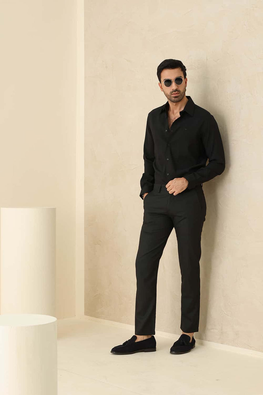 BASICS DRIFT FIT TAP SHOE BLACK POLYESTER VISCOSE STRETCH TROUSER