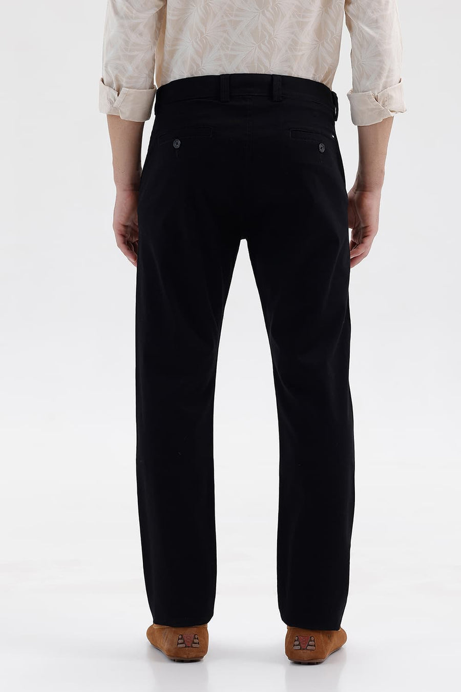 BASICS TAPERED FIT BRISTOL BLACK COTTON STRETCH STRUCTURE TROUSER