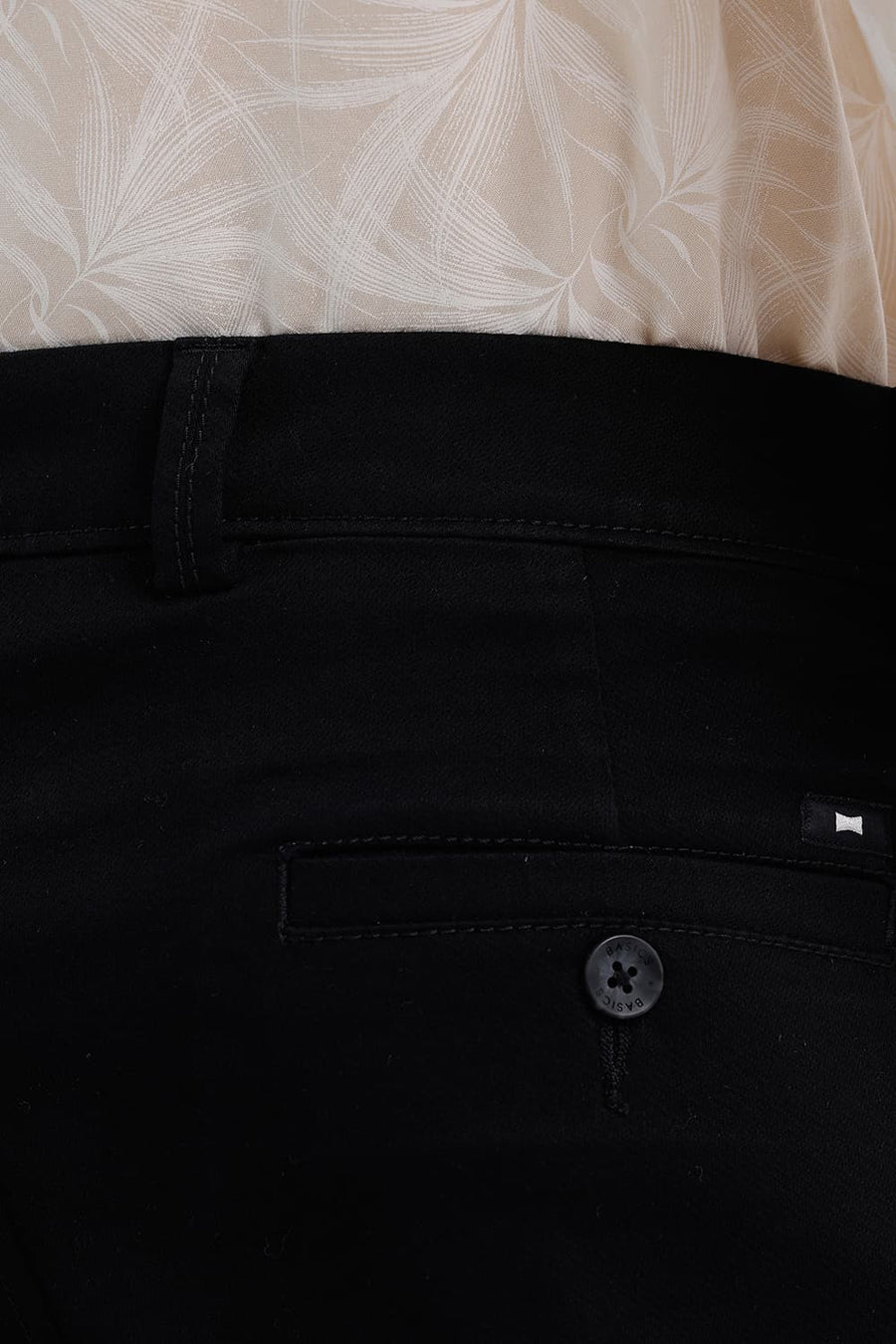 BASICS TAPERED FIT BRISTOL BLACK COTTON STRETCH STRUCTURE TROUSER