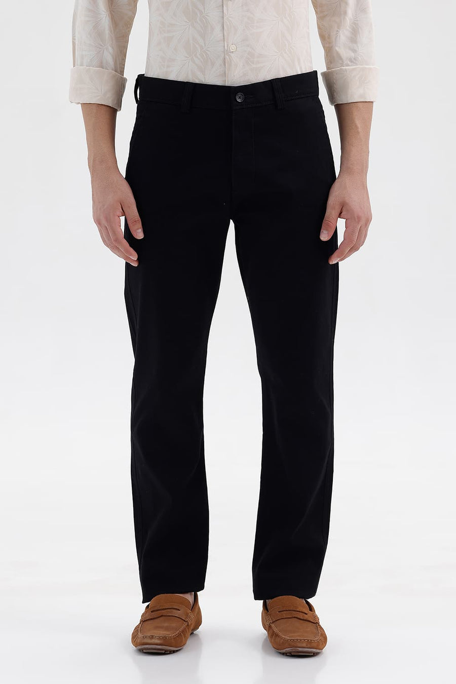 BASICS TAPERED FIT BRISTOL BLACK COTTON STRETCH STRUCTURE TROUSER