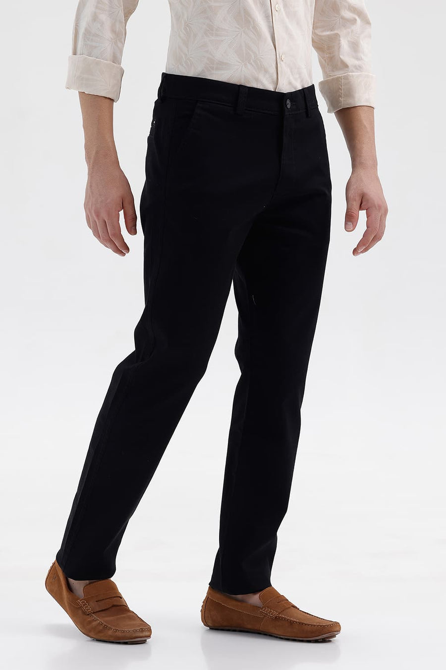 BASICS TAPERED FIT BRISTOL BLACK COTTON STRETCH STRUCTURE TROUSER