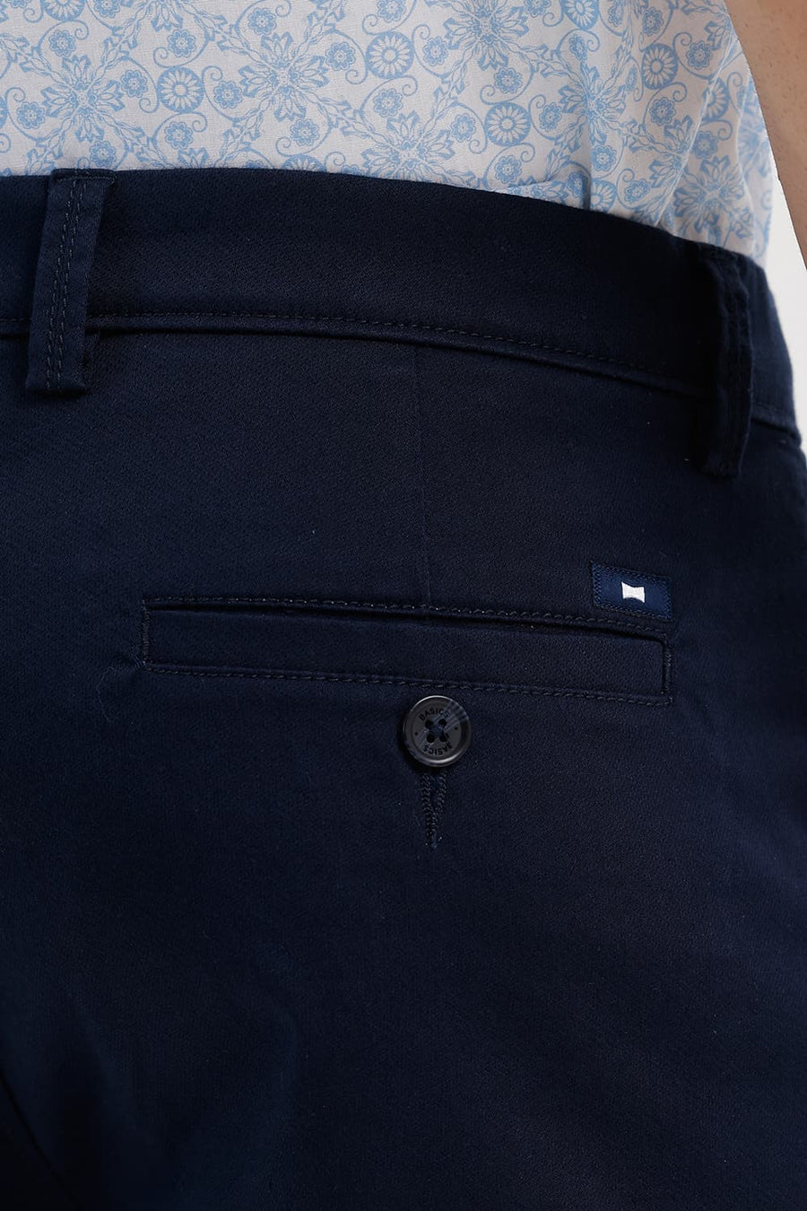 BASICS TAPERED FIT TOTAL ECLIPSE NAVY COTTON STRETCH STRUCTURE TROUSER