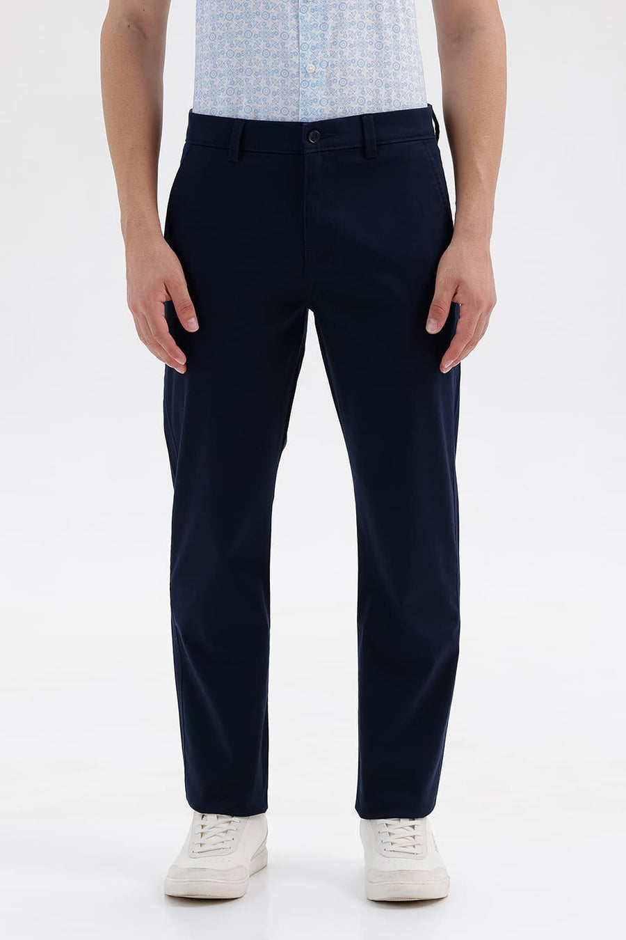 BASICS TAPERED FIT TOTAL ECLIPSE NAVY COTTON STRETCH STRUCTURE TROUSER
