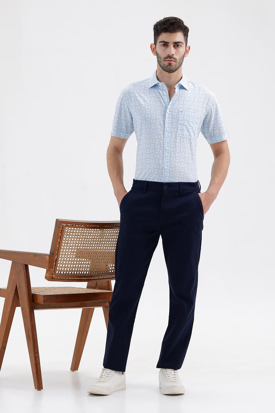 BASICS TAPERED FIT TOTAL ECLIPSE NAVY COTTON STRETCH STRUCTURE TROUSER