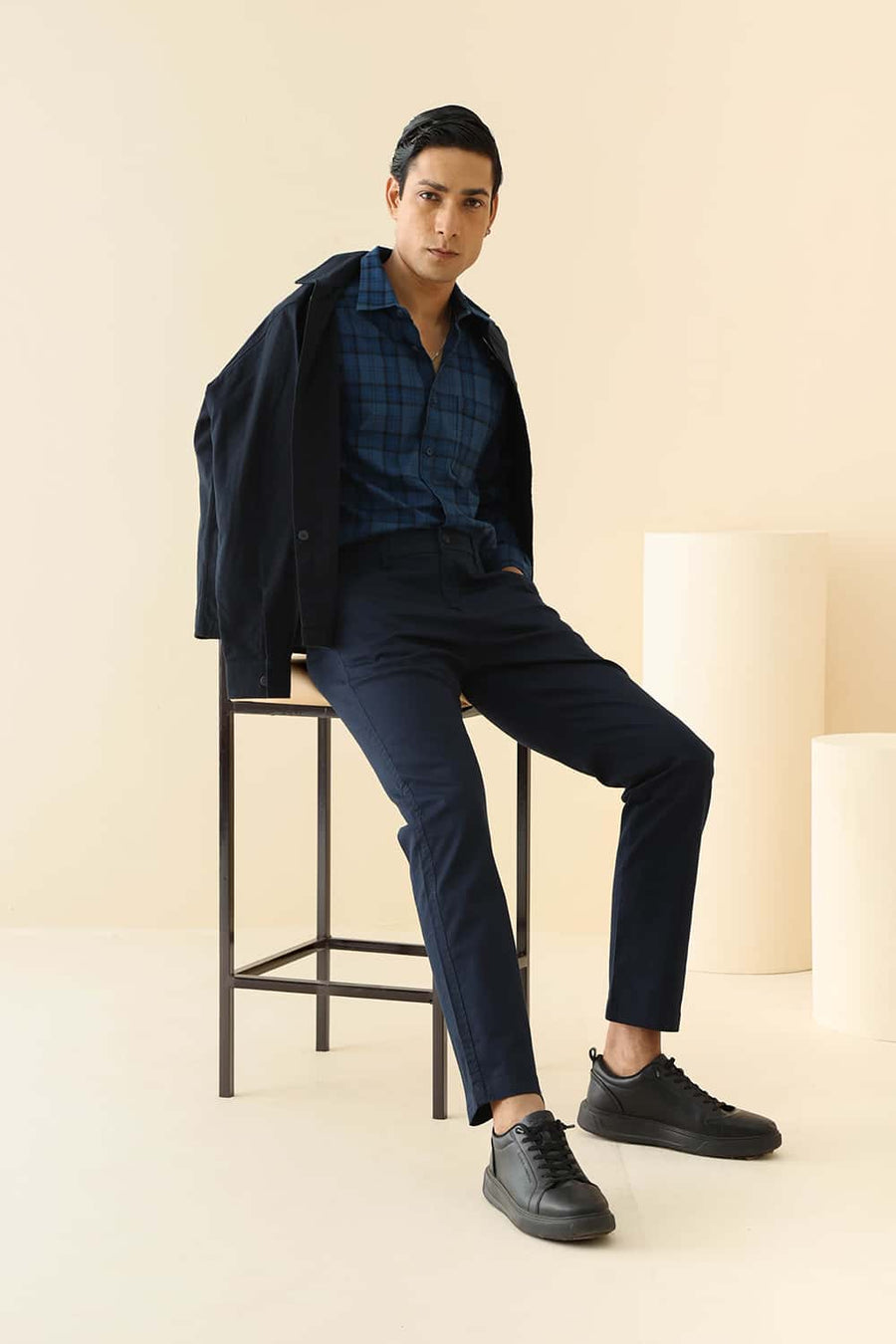 BASICS TAPERED FIT TOTAL ECLIPSE NAVY COTTON STRETCH STRUCTURE TROUSER