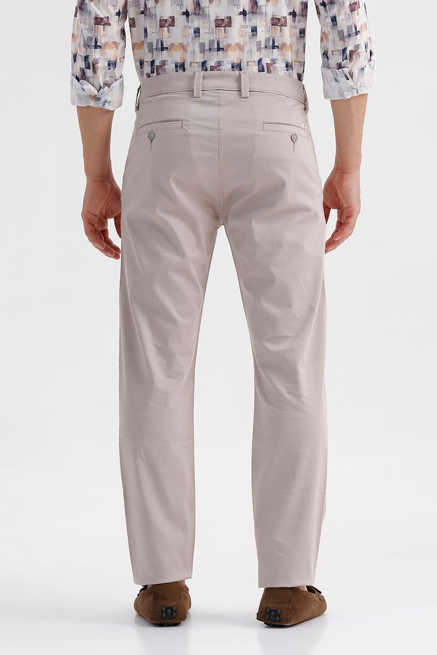 BASICS TAPERED FIT TAUPE BROWN COTTON STRETCH STRUCTURE TROUSER