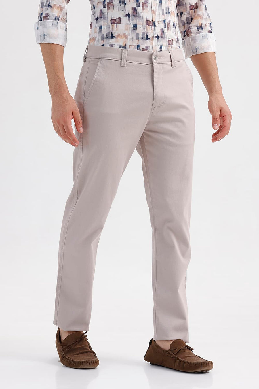 BASICS TAPERED FIT TAUPE BROWN COTTON STRETCH STRUCTURE TROUSER