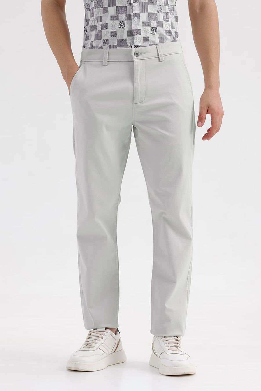 BASICS TAPERED FIT QUIET GREY COTTON STRETCH STRUCTURE TROUSER