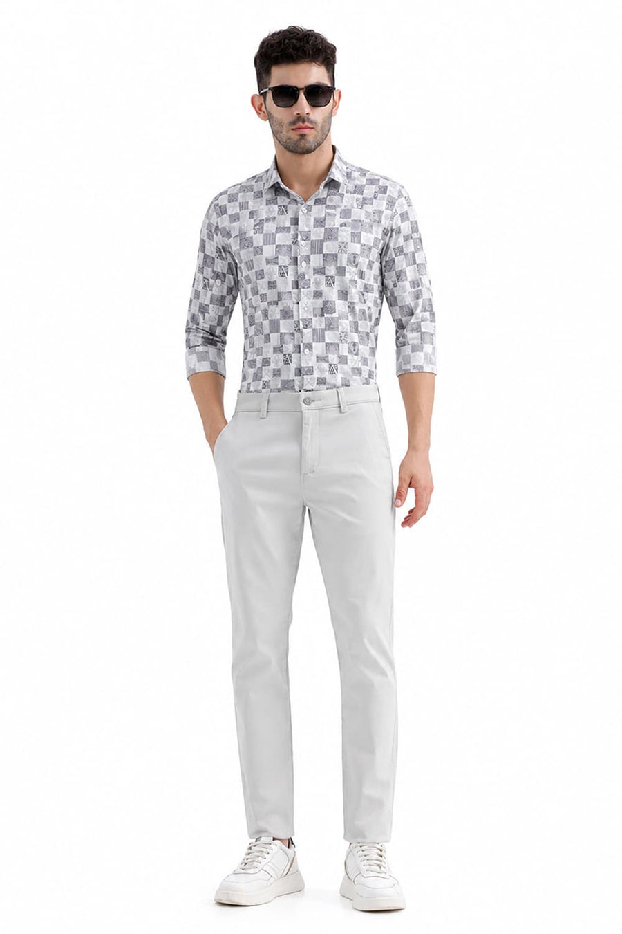 BASICS TAPERED FIT QUIET GREY COTTON STRETCH STRUCTURE TROUSER