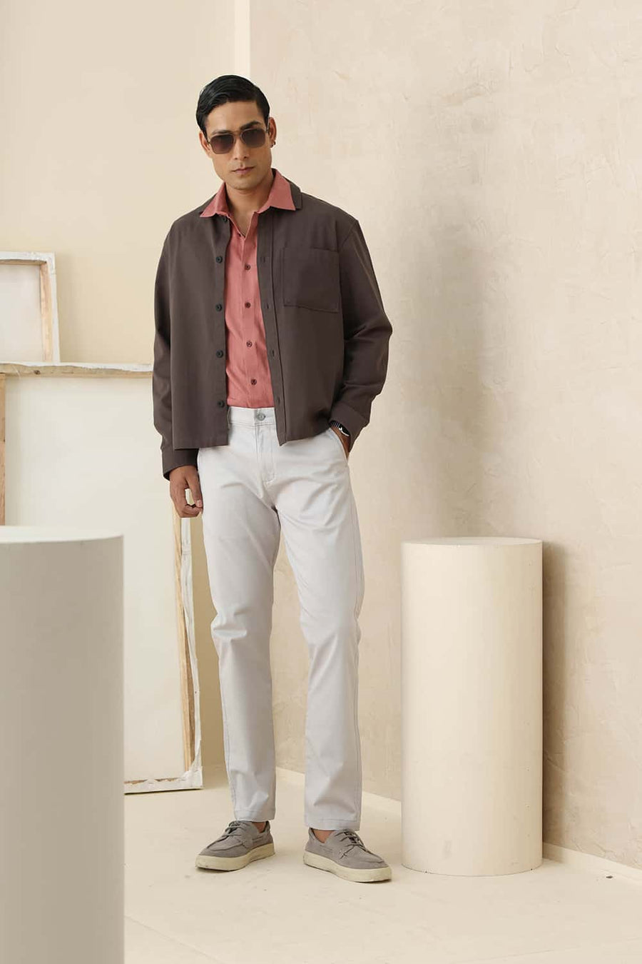 Basics Tapered Fit Quiet Grey Cotton Stretch Structure Trouser