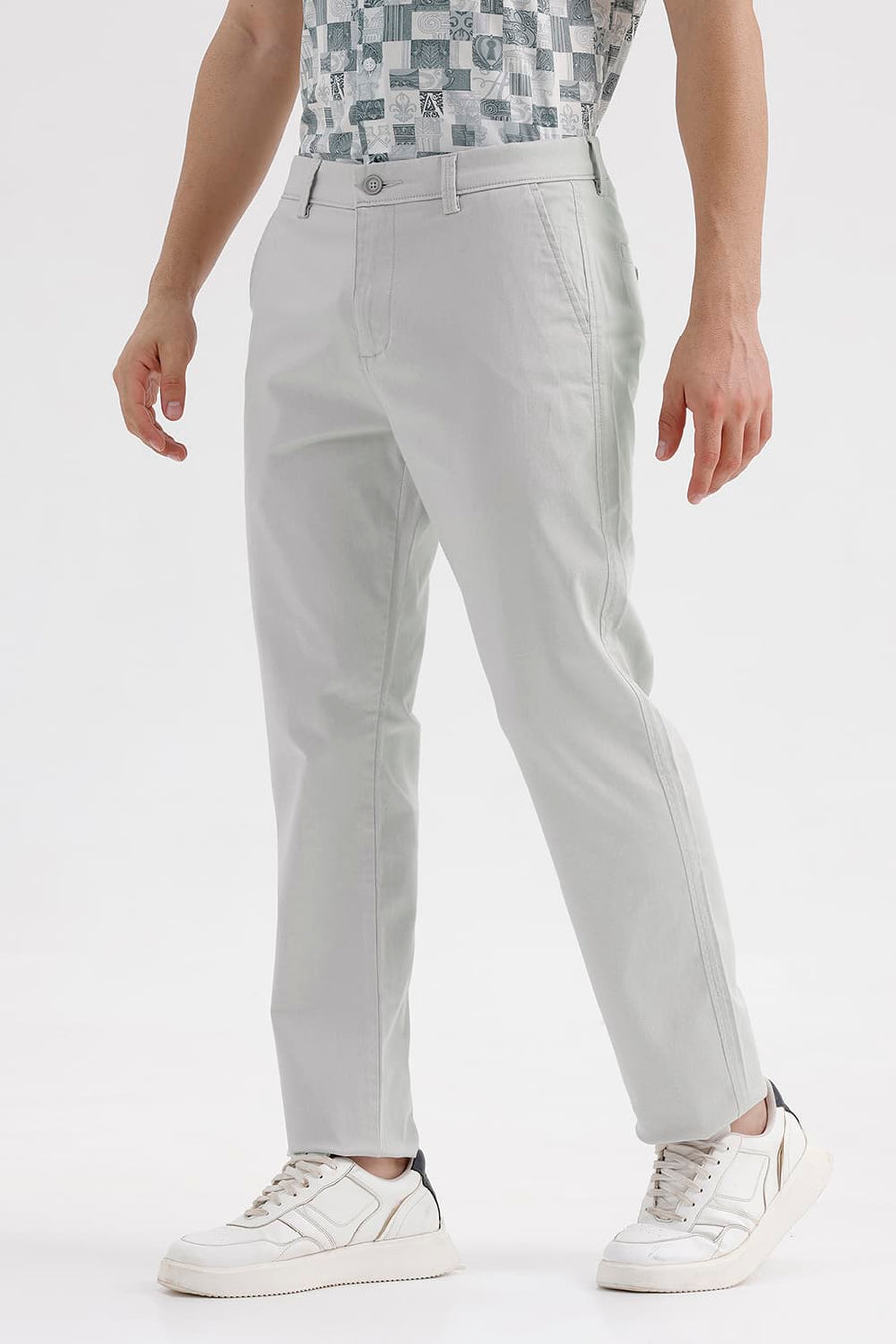 BASICS TAPERED FIT QUIET GREY COTTON STRETCH STRUCTURE TROUSER
