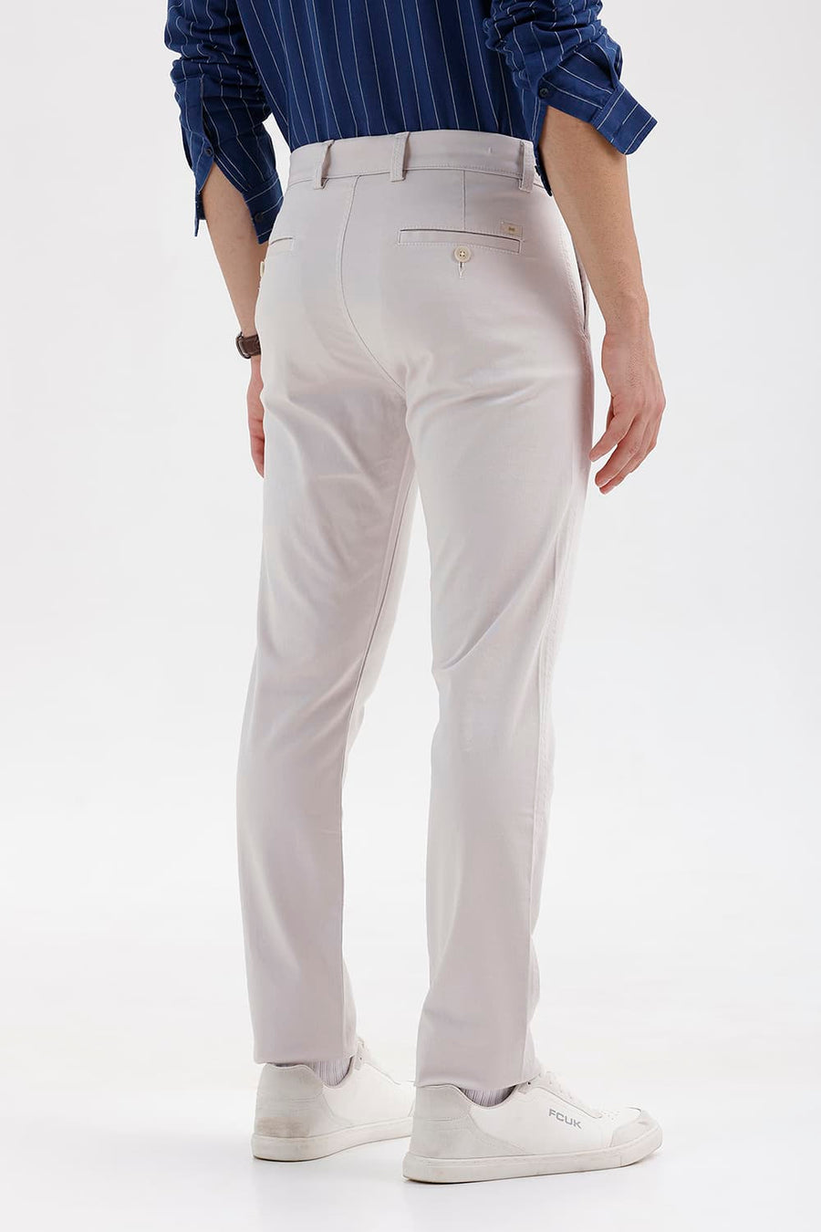 BASICS TAPERED FIT PUMICE STONE BROWN COTTON STRETCH STRUCTURE TROUSER