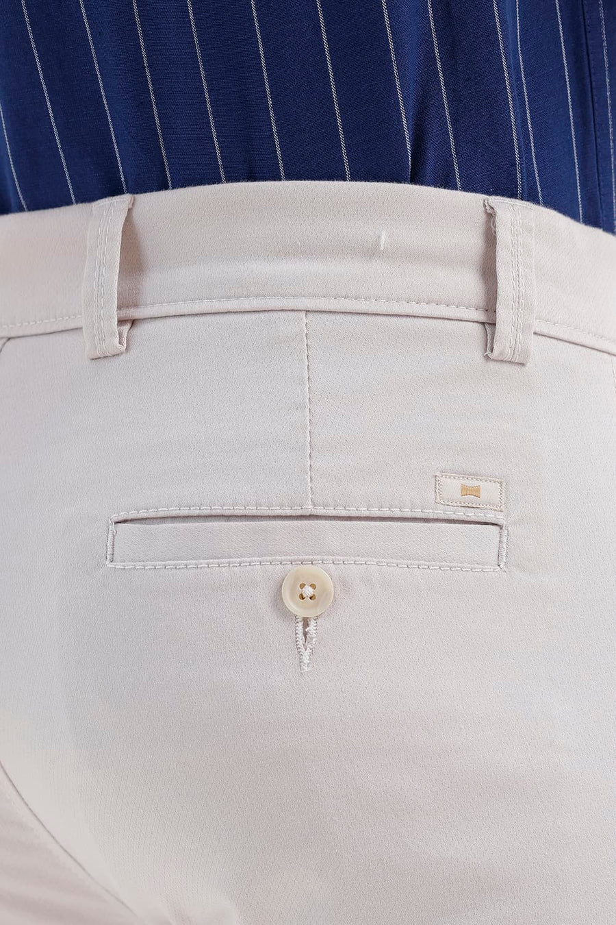BASICS TAPERED FIT PUMICE STONE BROWN COTTON STRETCH STRUCTURE TROUSER