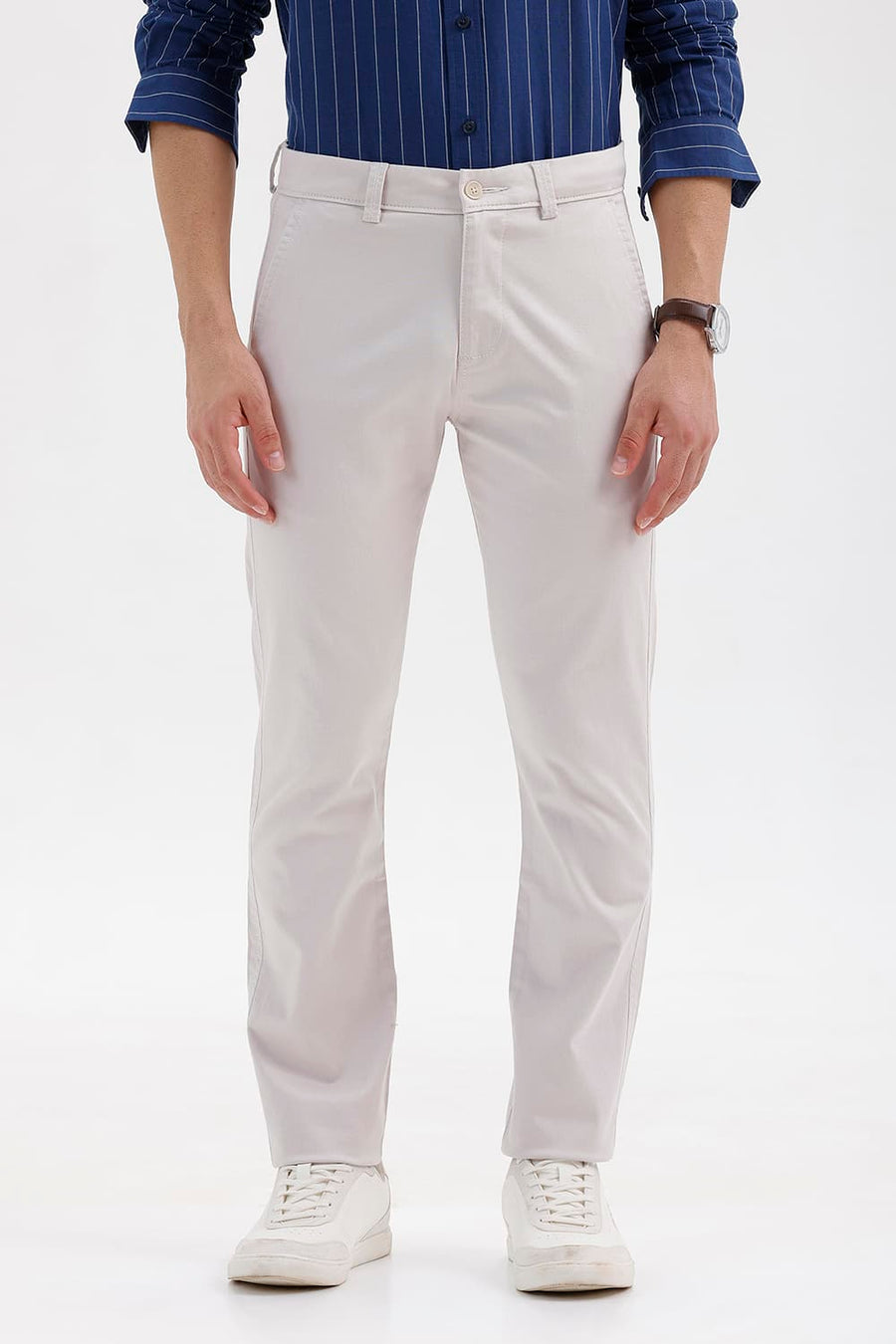 BASICS TAPERED FIT PUMICE STONE BROWN COTTON STRETCH STRUCTURE TROUSER