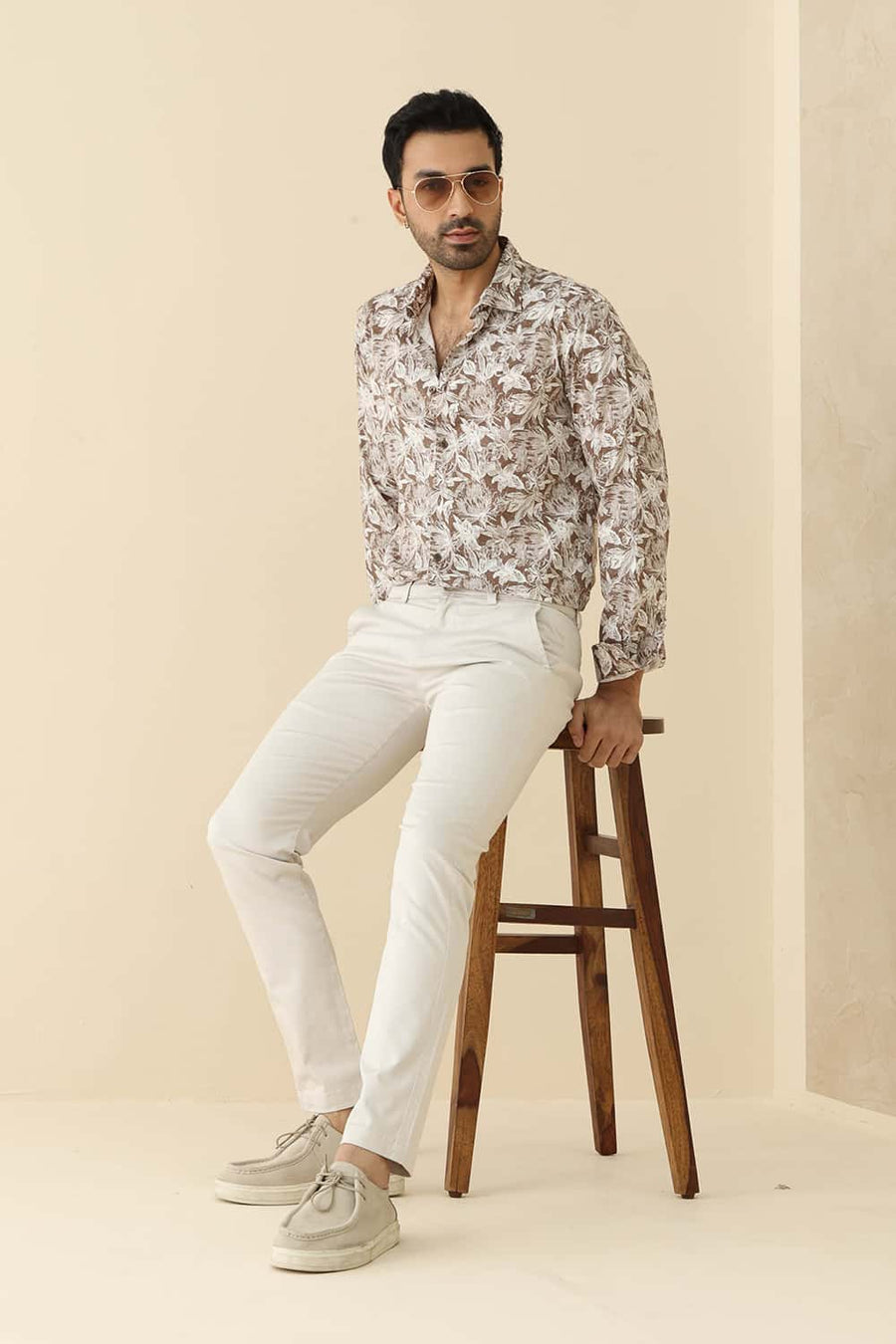 Basics Tapered Fit Pumice Stone Brown Cotton Stretch Structure Trouser