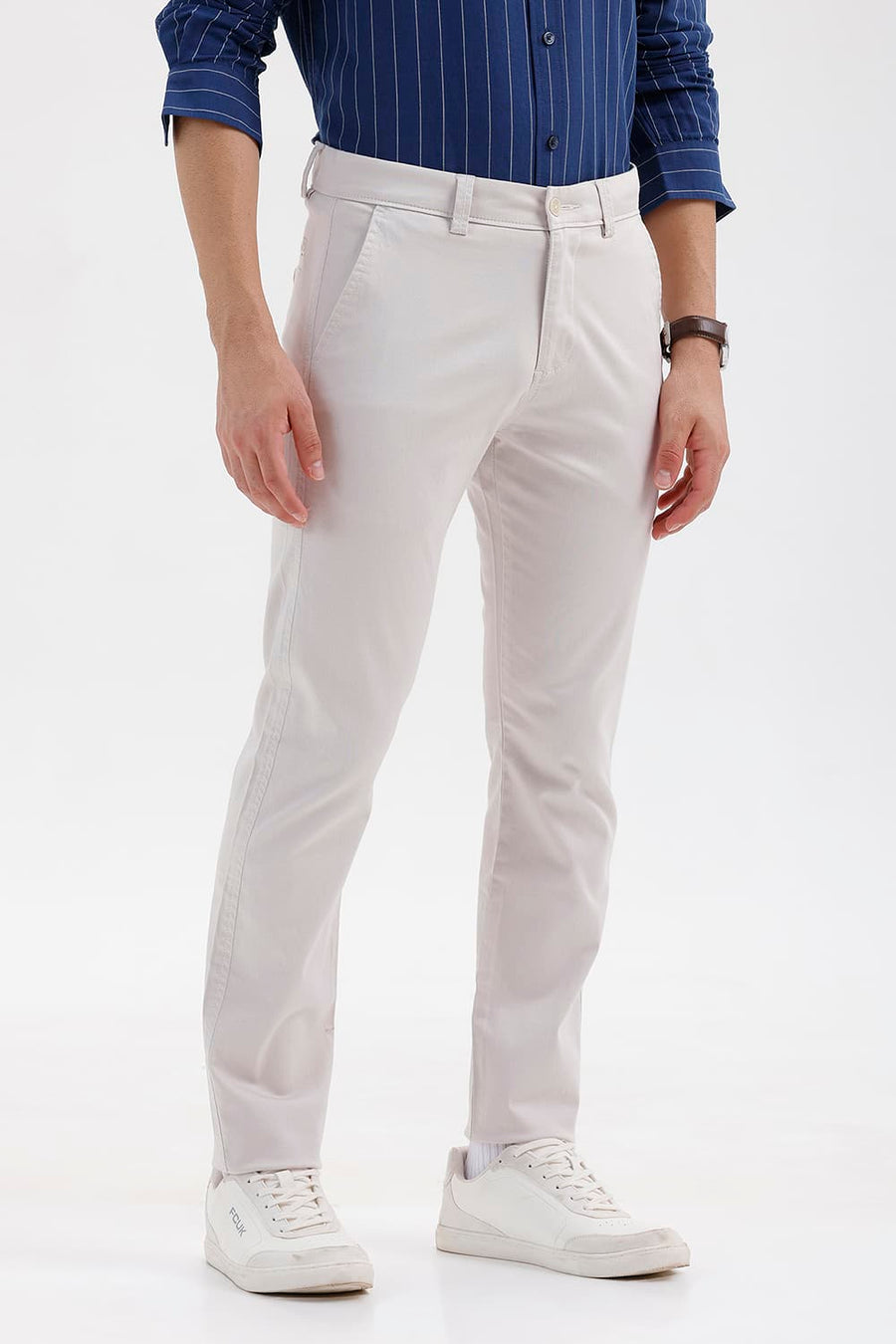 BASICS TAPERED FIT PUMICE STONE BROWN COTTON STRETCH STRUCTURE TROUSER