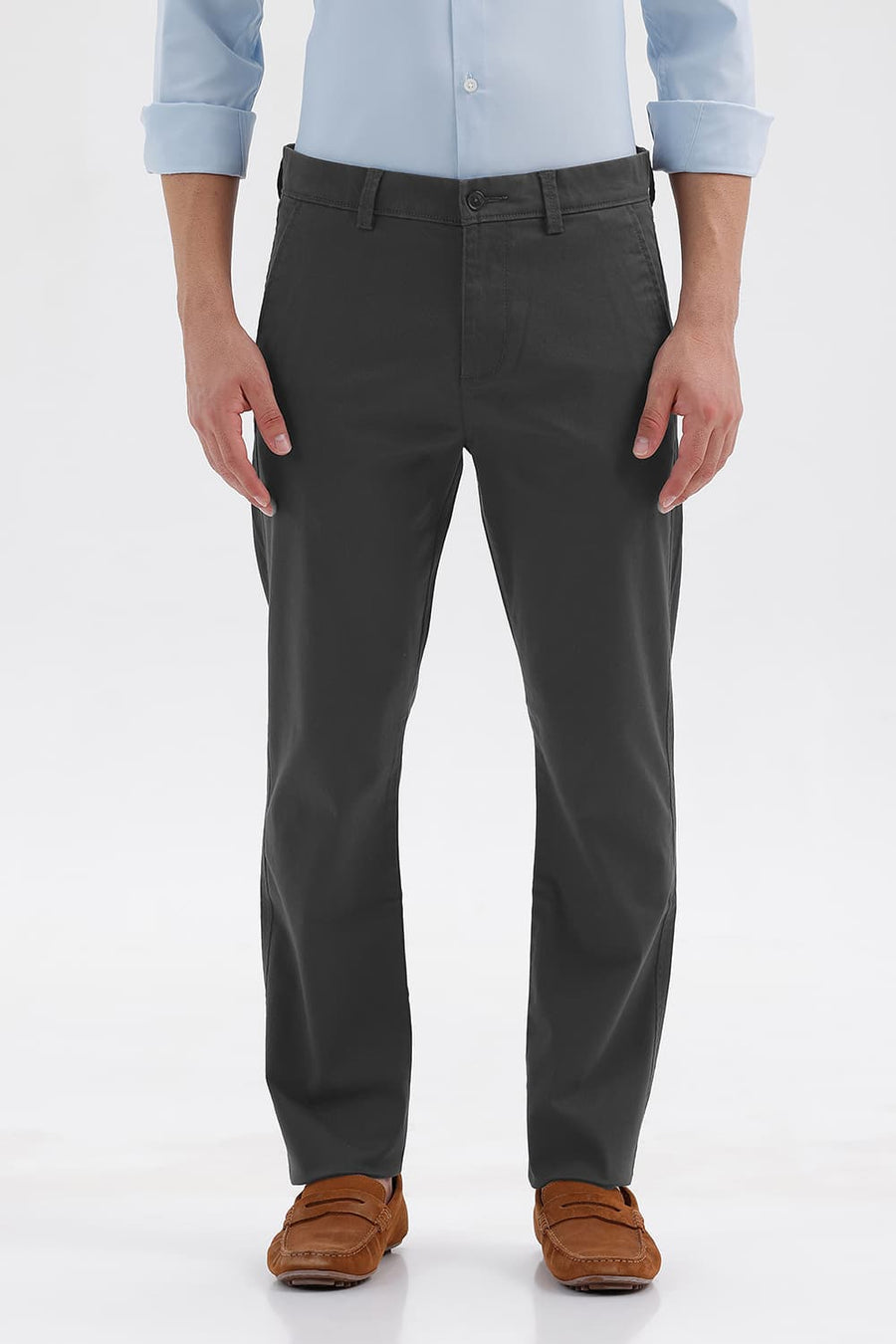 BASICS TAPERED FIT BLACK HOLE GREY COTTON STRETCH STRUCTURE TROUSER