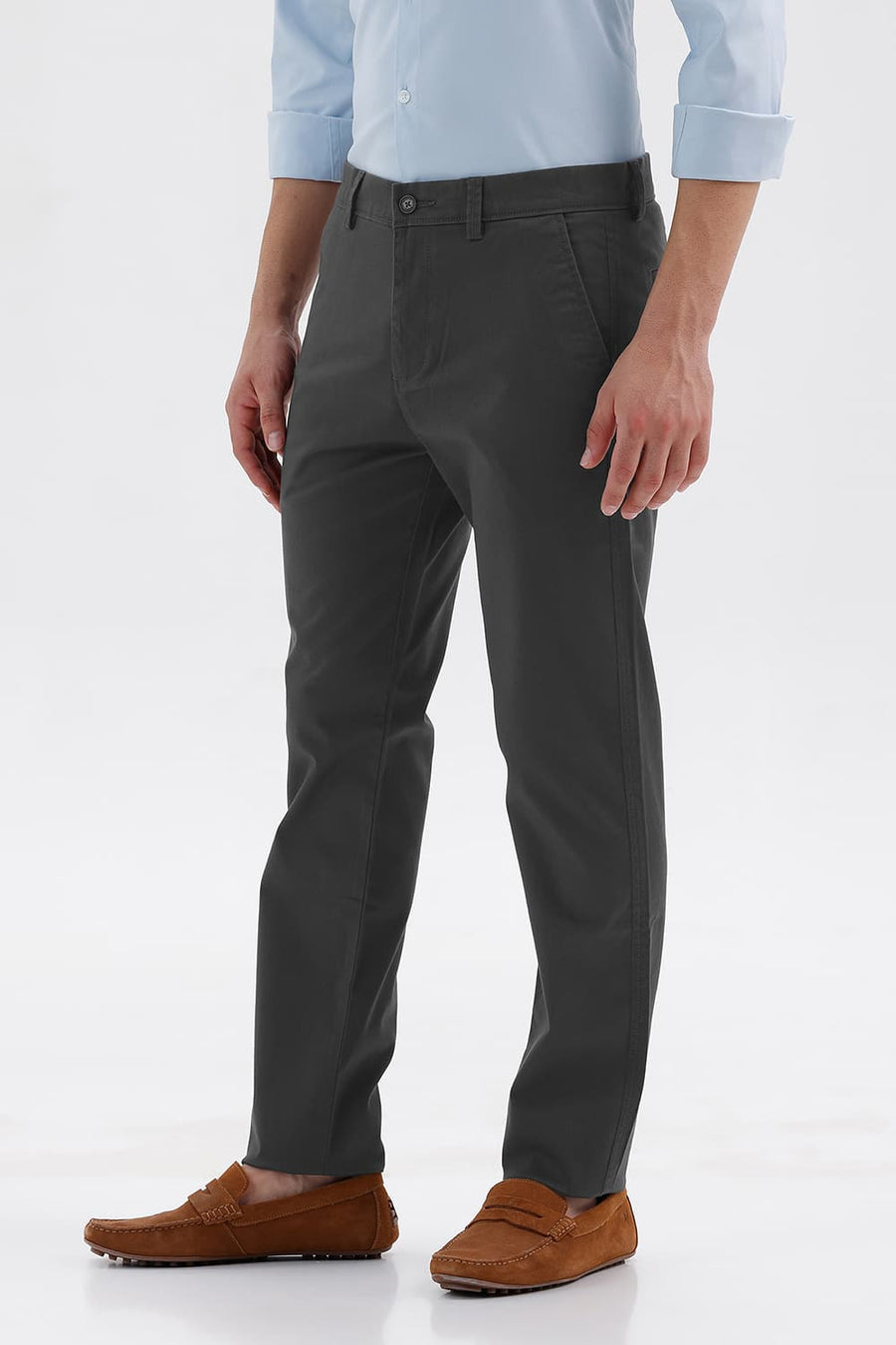 BASICS TAPERED FIT BLACK HOLE GREY COTTON STRETCH STRUCTURE TROUSER
