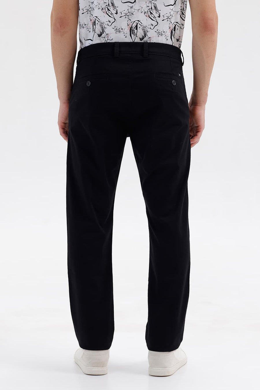 BASICS TAPERED FIT TAP SHOE BLACK COTTON STRETCH STRUCTURE TROUSER