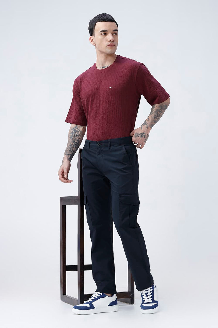 BASICS DRIFT FIT SEA STORM NAVY COTTON STRETCH RIBSTOP DOBBY TROUSER