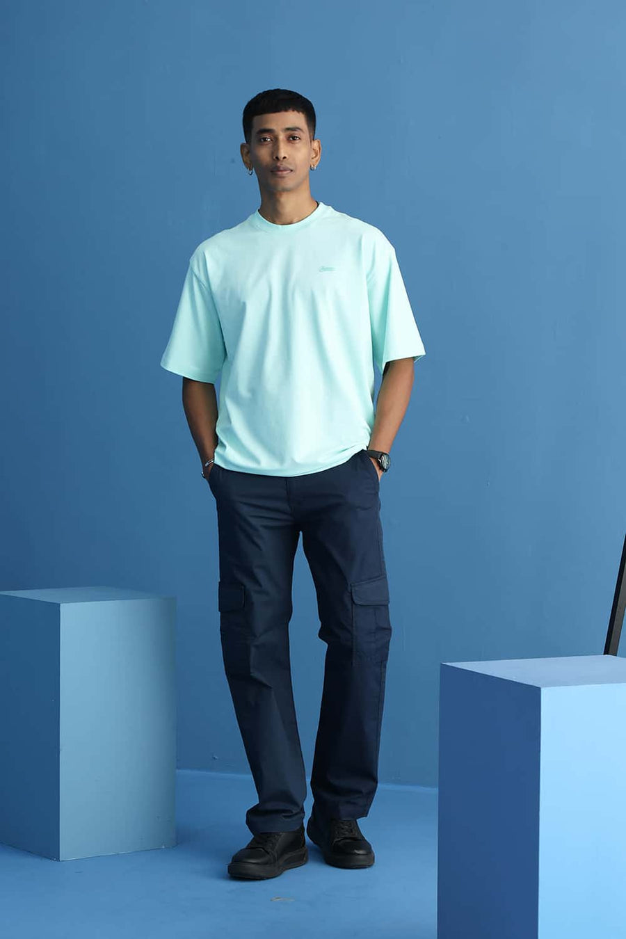 BASICS DRIFT FIT SEA STORM NAVY COTTON STRETCH RIBSTOP DOBBY TROUSER