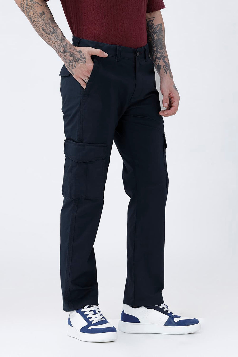 BASICS DRIFT FIT SEA STORM NAVY COTTON STRETCH RIBSTOP DOBBY TROUSER