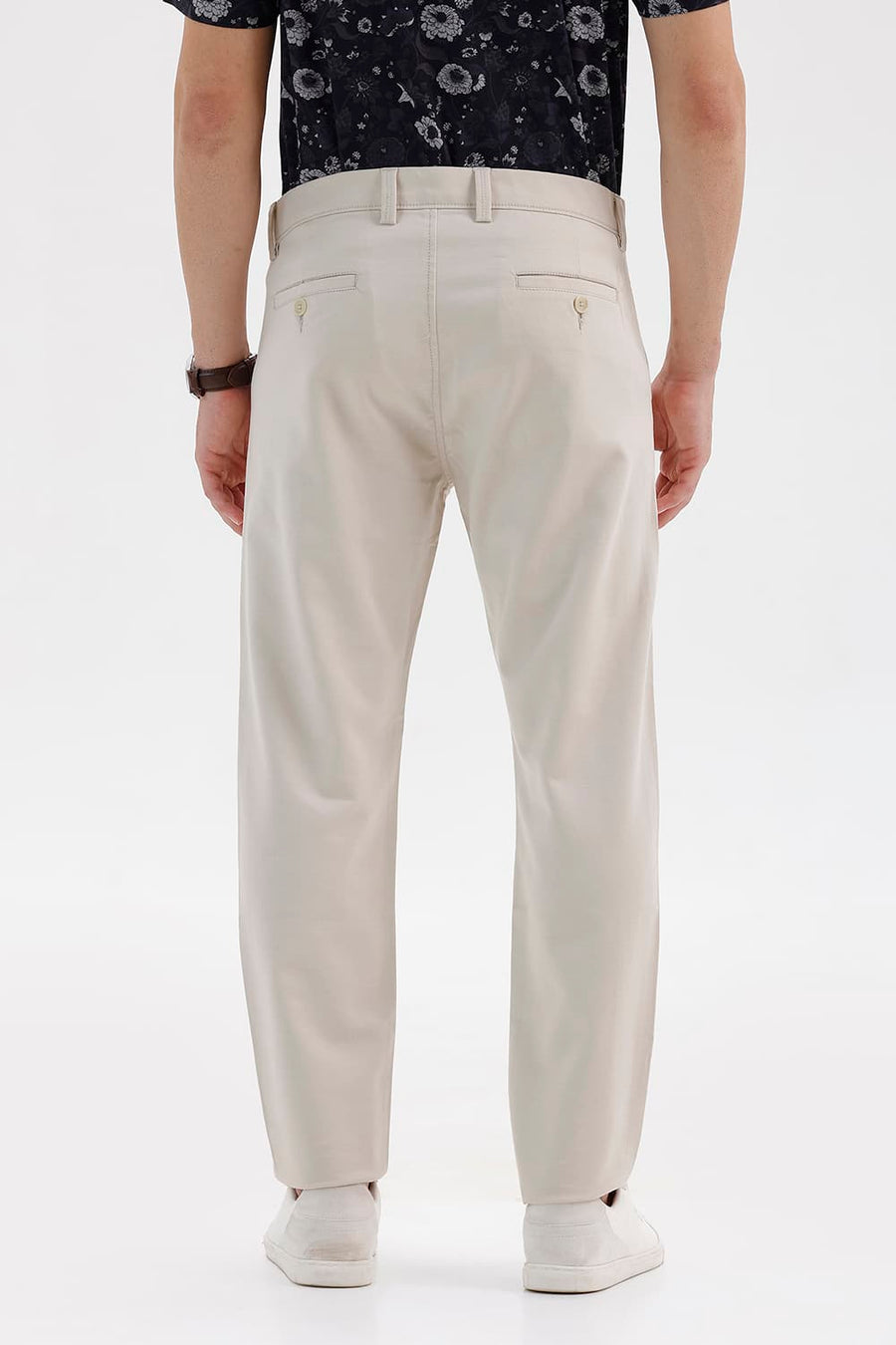 BASICS TAPERED FIT BIRCH BEIGE COTTON STRETCH STRUCTURE TROUSER