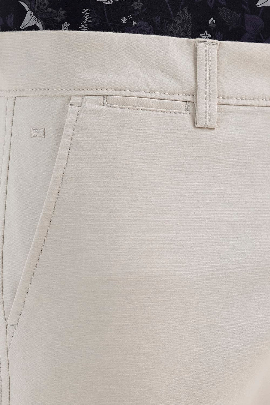 BASICS TAPERED FIT BIRCH BEIGE COTTON STRETCH STRUCTURE TROUSER