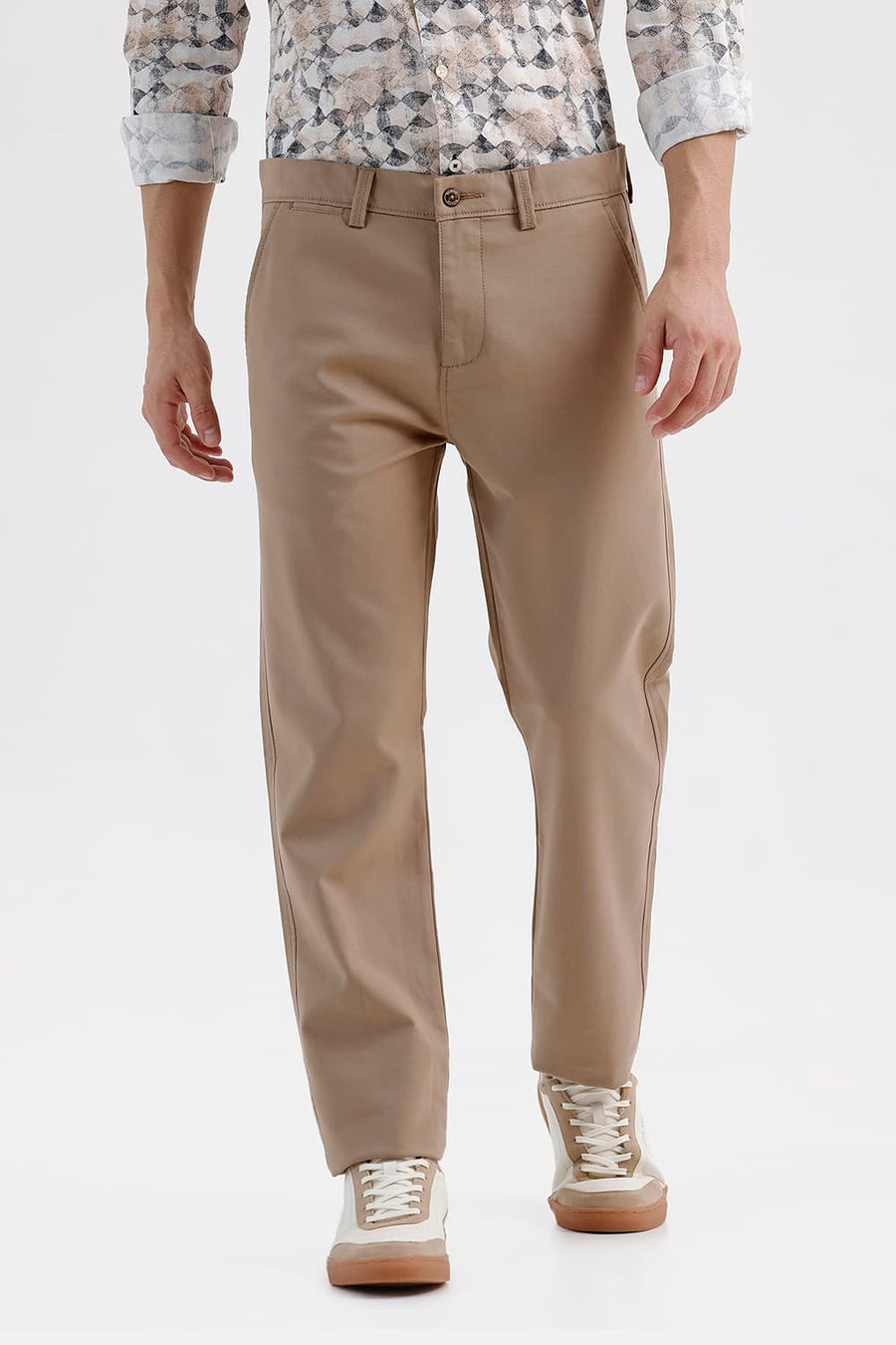 BASICS TAPERED FIT OAK KHAKI COTTON STRETCH STRUCTURE TROUSER