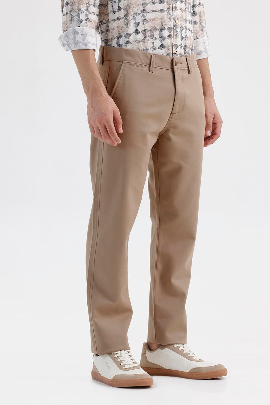 BASICS TAPERED FIT OAK KHAKI COTTON STRETCH STRUCTURE TROUSER