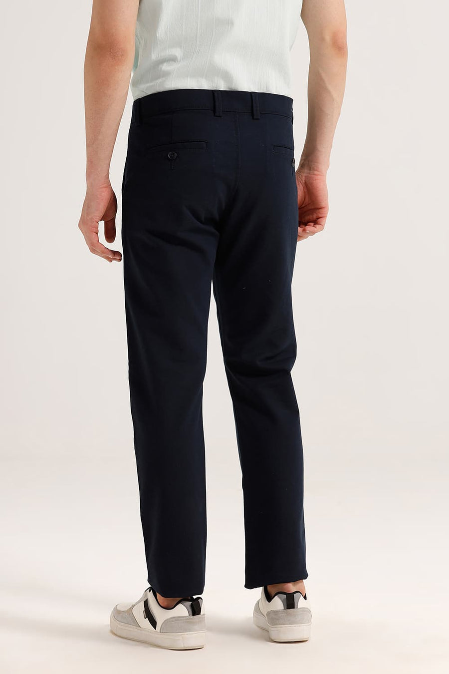 BASICS TAPERED FIT AFTER MIDNIGHT NAVY COTTON STRETCH STRUCTURE TROUSER
