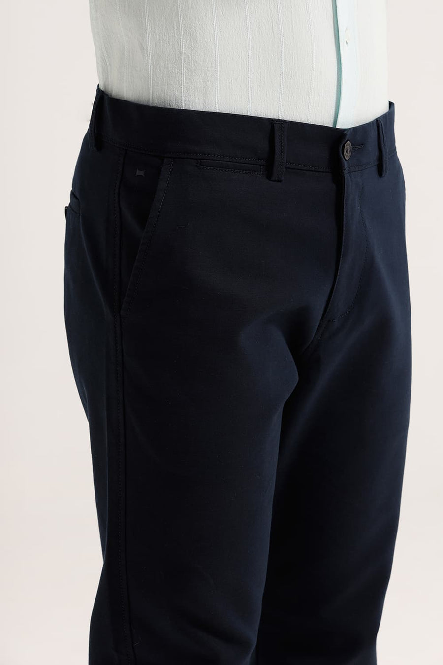 BASICS TAPERED FIT AFTER MIDNIGHT NAVY COTTON STRETCH STRUCTURE TROUSER