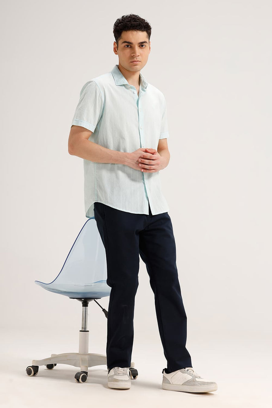 BASICS TAPERED FIT AFTER MIDNIGHT NAVY COTTON STRETCH STRUCTURE TROUSER