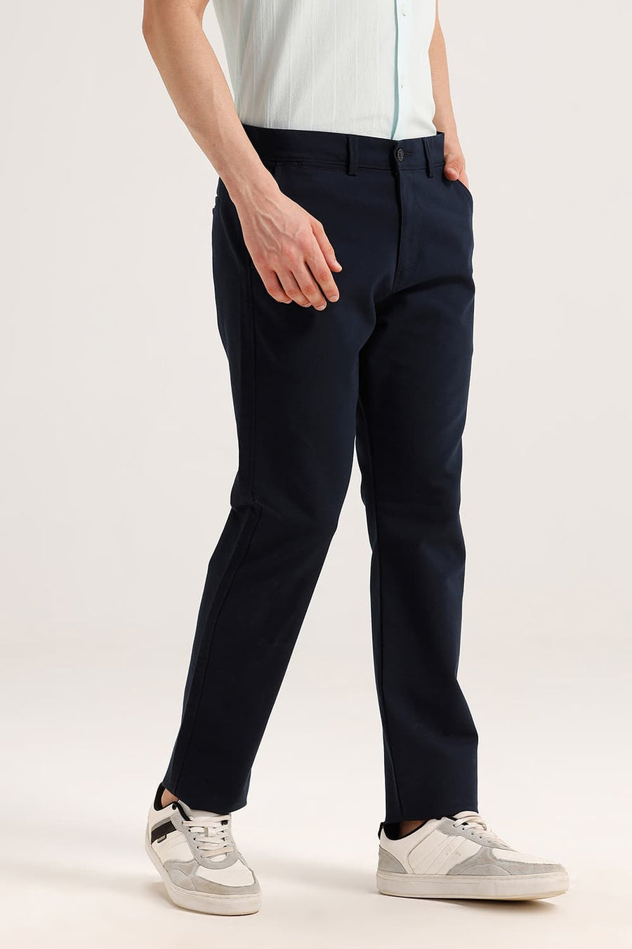 BASICS TAPERED FIT AFTER MIDNIGHT NAVY COTTON STRETCH STRUCTURE TROUSER