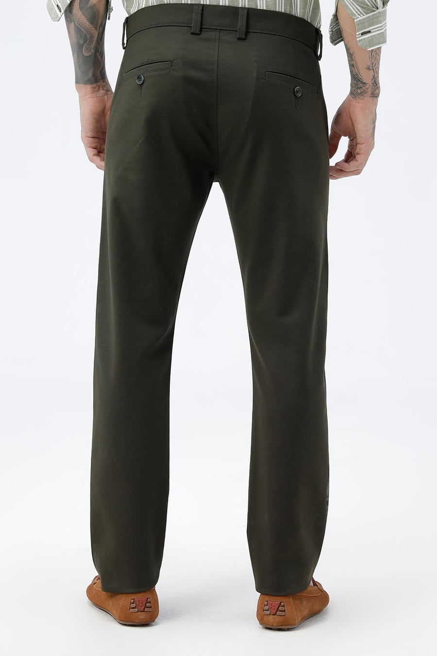 BASICS TAPERED FIT BLACK INK GREEN COTTON STRETCH STRUCTURE TROUSER