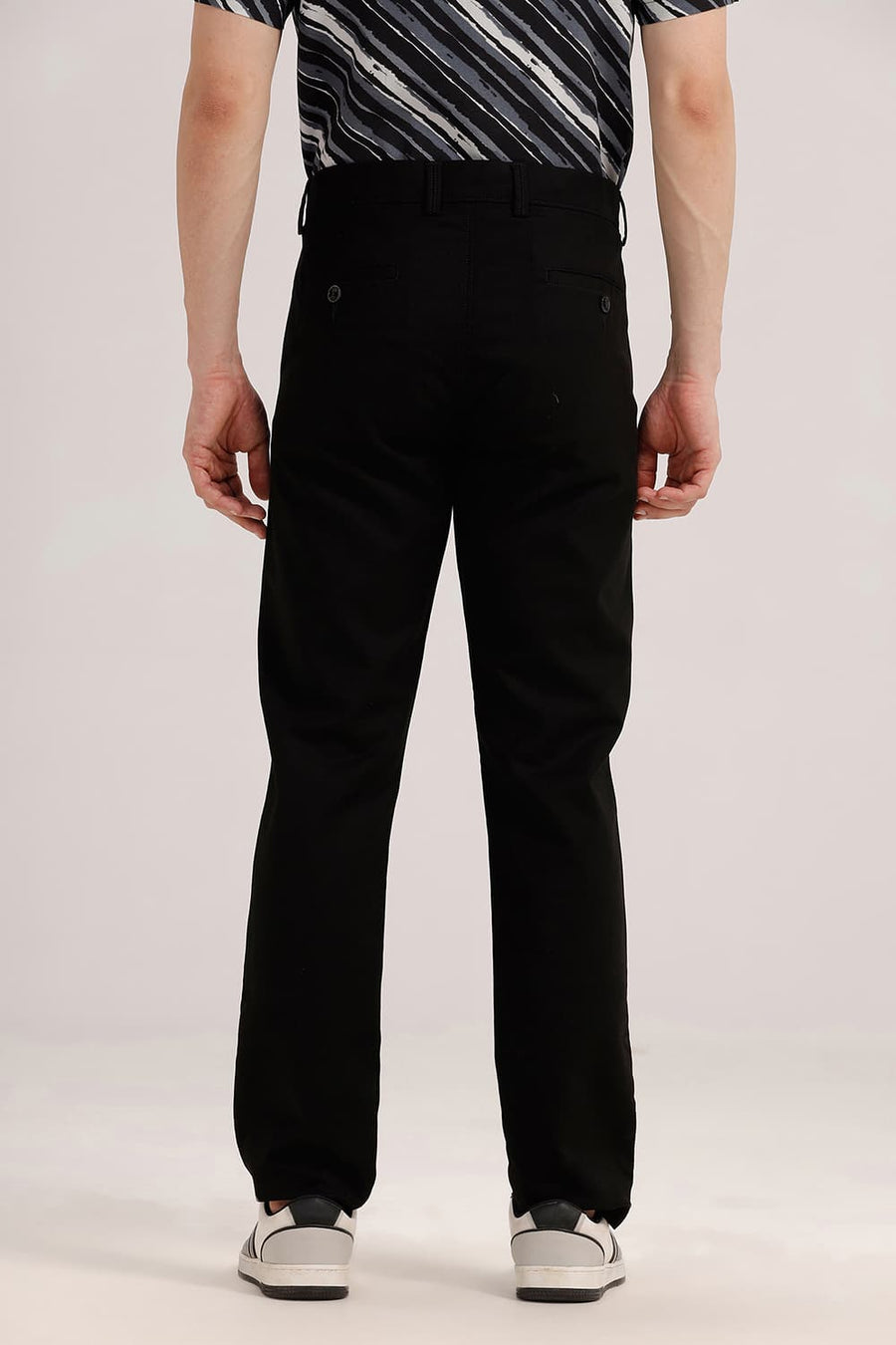 BASICS TAPERED FIT CAVIAR BLACK COTTON STRETCH STRUCTURE TROUSER
